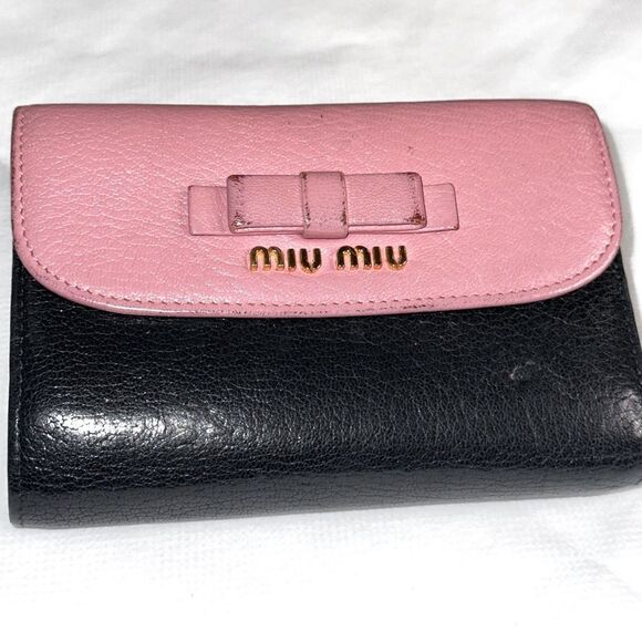 Miu Miu Handbags - MiuMiu Trifold Pink Black Wallet
